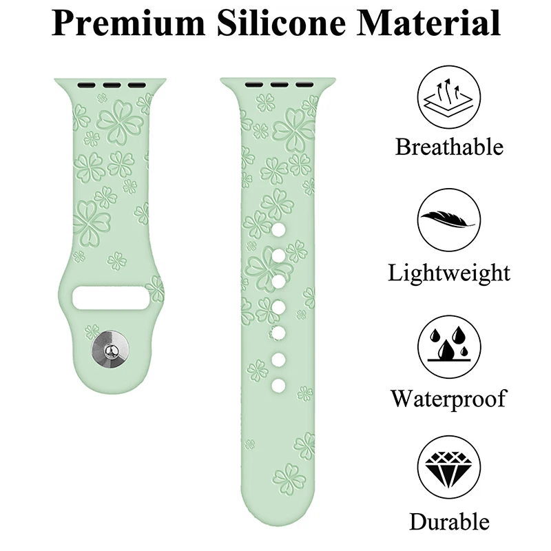 Lucky Floral Engraved Silicone Band for Apple Watch 38mm 40mm 41mm Fashion Colorful Strap for iWatch Series 8/7/6/5/4/3/2/1/SE
