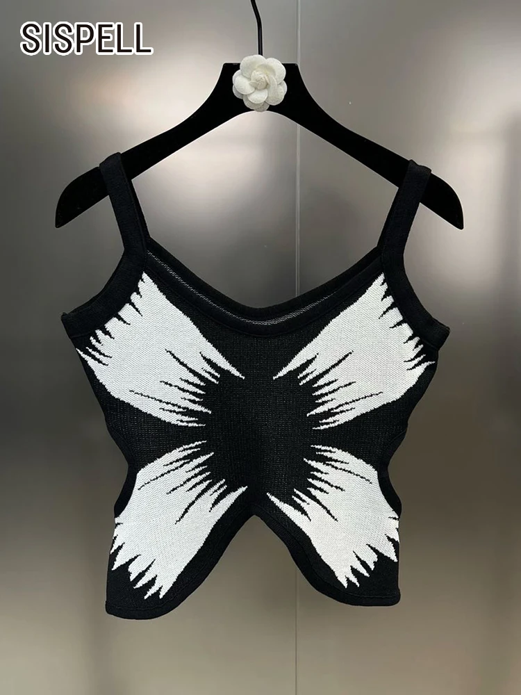 

SISPELL Sexy Hit Color Vest For Women Square Collar Sleeveless Patchwork Hollow Out Irregular Crop Tops Female Fashion Summer