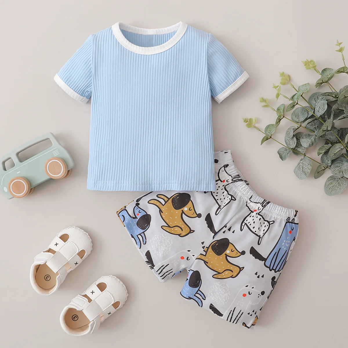 

Летний детский костюм, повседневная Однотонная футболка и милые шорты с животным принтом, 2023 хлопок, подходит для мальчиков от 3 до 18 месяцев...