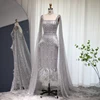 Sharon Said Bling Gray Mermaid Arabic Evening Dress with Cape Luxury Feather Dubai Formal Dresses for Women Wedding Party SS279 3 Sharon Said Bling Gray Mermaid Arabic Evening Dress with Cape Luxury Feather Dubai Formal Dresses for Women Wedding Party SS279 3