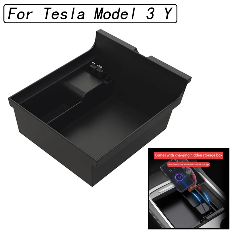 

Центральный органайзер для консоли Tesla Model 3 Y, перезаряжаемый контейнер для хранения, Зарядные порты, автомобильные аксессуары, быстрая зарядка