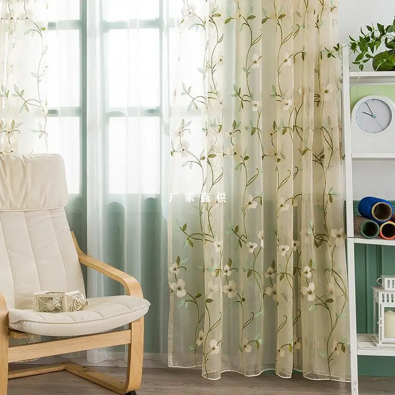 

American Country Curtains Ins Idyllic Bedroom Living Room Bay Window Finished Window Screen Balcony Floor-to-ceiling Tulle