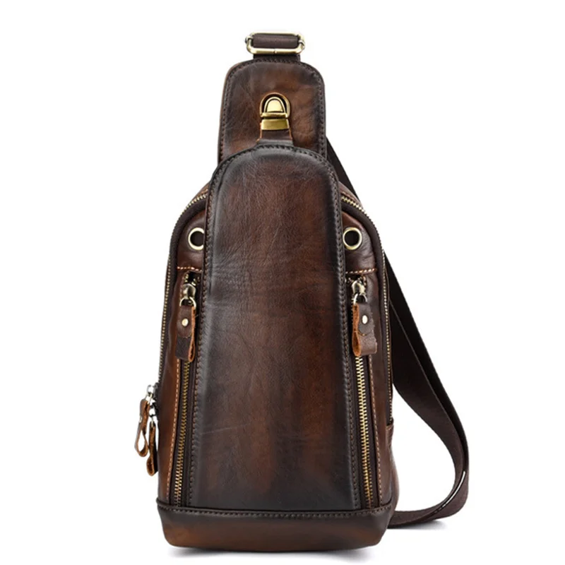 

High Quality Men Single Backpack Rucksack Vintage Real Cowhide Brush Color Shoulder Bag Crossbody Ch Bags