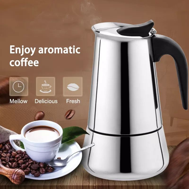 

Креативный кофейник эспрессо 304, кофейник из нержавеющей стали Moka, 2 чашки/4 чашки/6 чашек, кофеварка для варочной панели