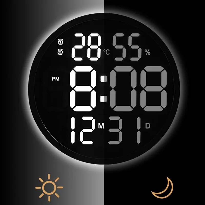 Digital Electronic LED Wall Clock Luminous Large Temperature And Humidity Modern Design 12 Inches | Электроника