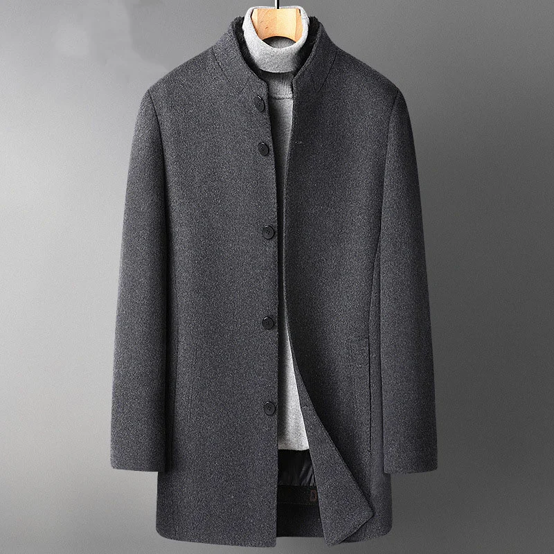 

Stand-up Collar Woolen Mink Coat Detachable Goose wDon Liner Double-sided Woolen Overcoat Men's Mid-length Cashmere Men's Coat