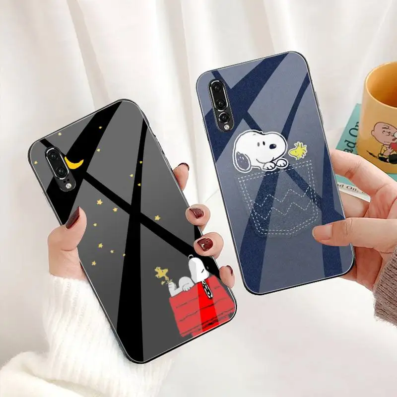 

Cartoon Dog Charlie Brown Snoopy Phone Case Tempered Glass For Huawei P30 P20 P10 lite honor 7A 8X 9 10 mate 20 Pro