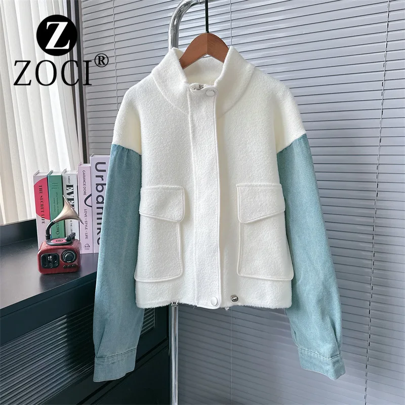 [ZOCI] 2024 Ковбойский лоскутный свитер с капюшоном на осень и зиму новая корейская