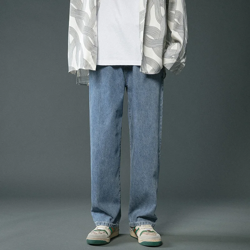 Grey Blue Black Baggy Jeans Men Fashion Retro Harajuku Straight Jeans Men Streetwear Hip-hop Loose Denim Pants Mens Trousers