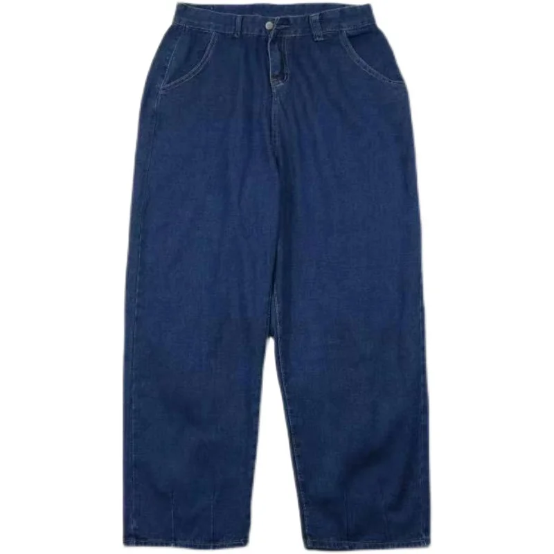 JEAN MAN Trendy Retro Wide Leg Dark Blue Straight Men and Women's Jeans High Street Jeans Men Loose Jeans Street Pants Y2k Pants