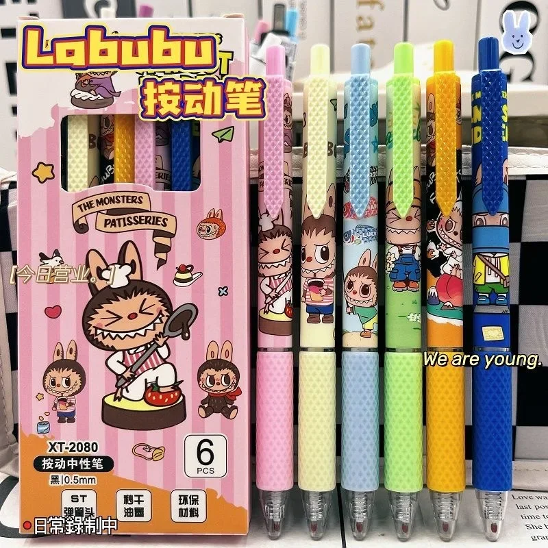 Новинка 6 шт. гелевая ручка Labubu мультяшная аниме милая студенческая детские