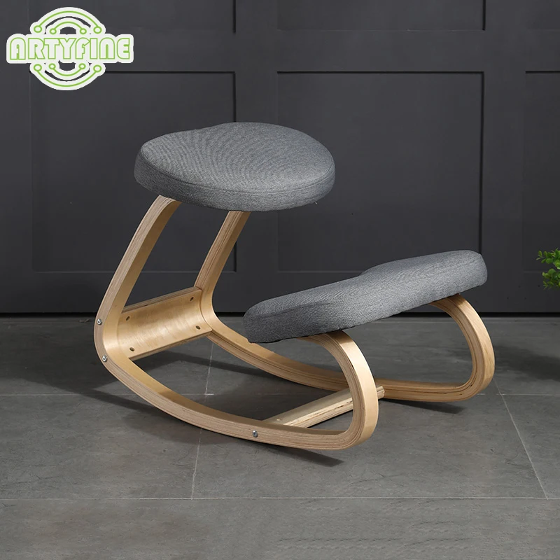 

Stool Kneeling Chair Anti-hunchback Ergonomics Relax Solid Curved Wood Office Back Support Study Stool