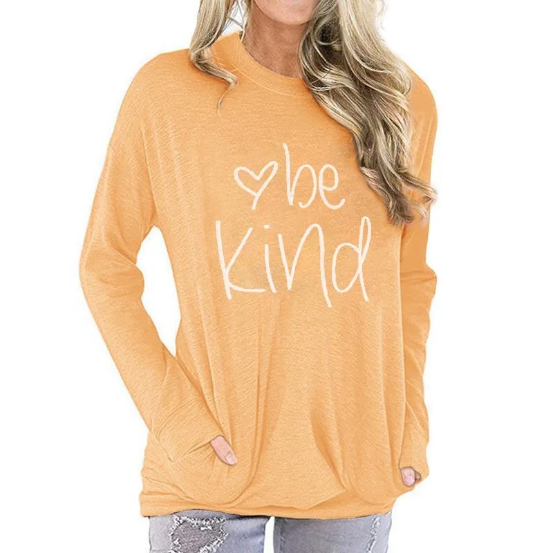 

Long Sleeve Basic Shirts Casual Women Sunflower Letter Tshirt Tops WHITE