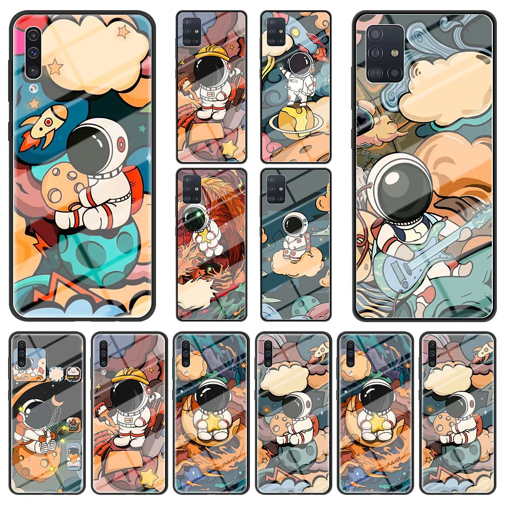 

Cartoon Astronaut Star Space Tempered Glass for Samsung Galaxy A50 A70 A50s A60 A80 A90 5G A40 A30s A20s A20e A10 Phone Case