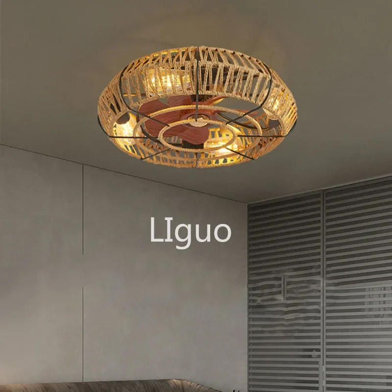 Веревочная лампа ручной работы с потолочными вентиляторами постоянный ток 85-260 в