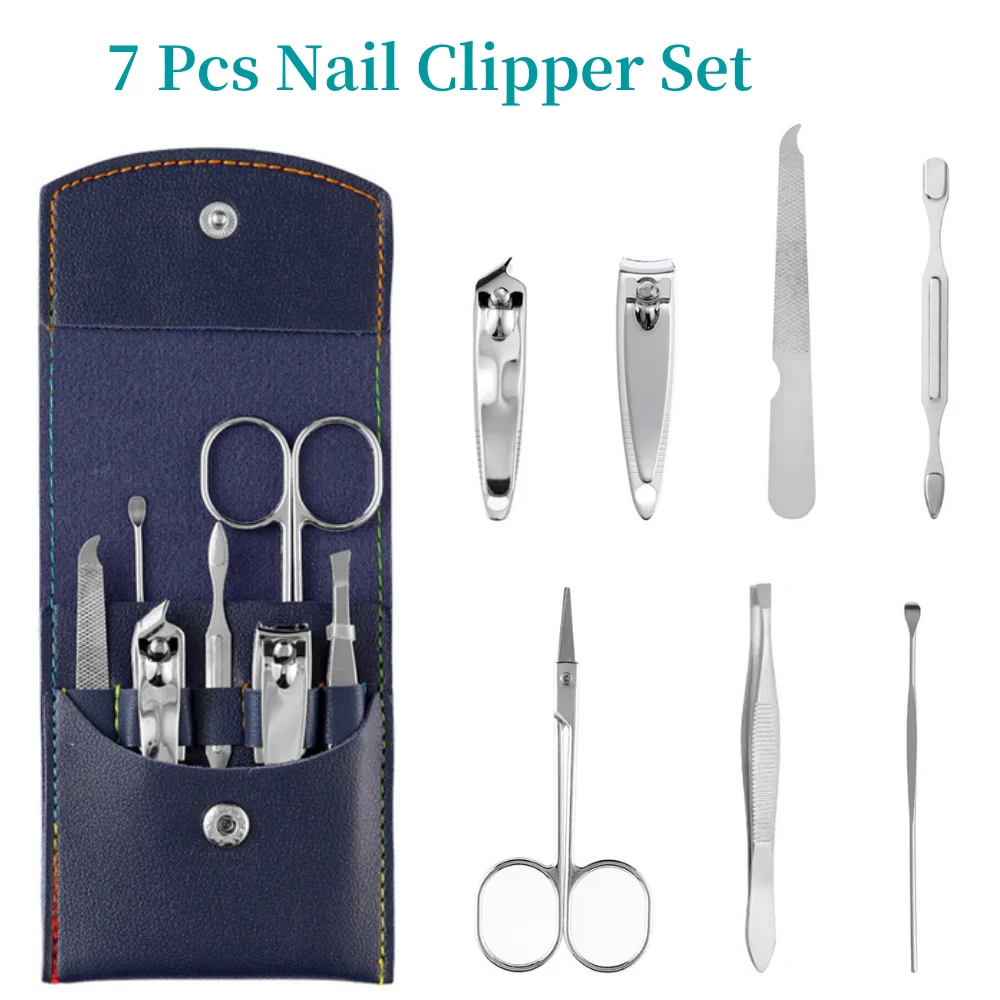 

7Pcs Nail Clipper Set Manicure Cutters Nail Scissors Dead Skin Pliers Toe Nail Clipper Stainless Steel Ear Foot Care Tools