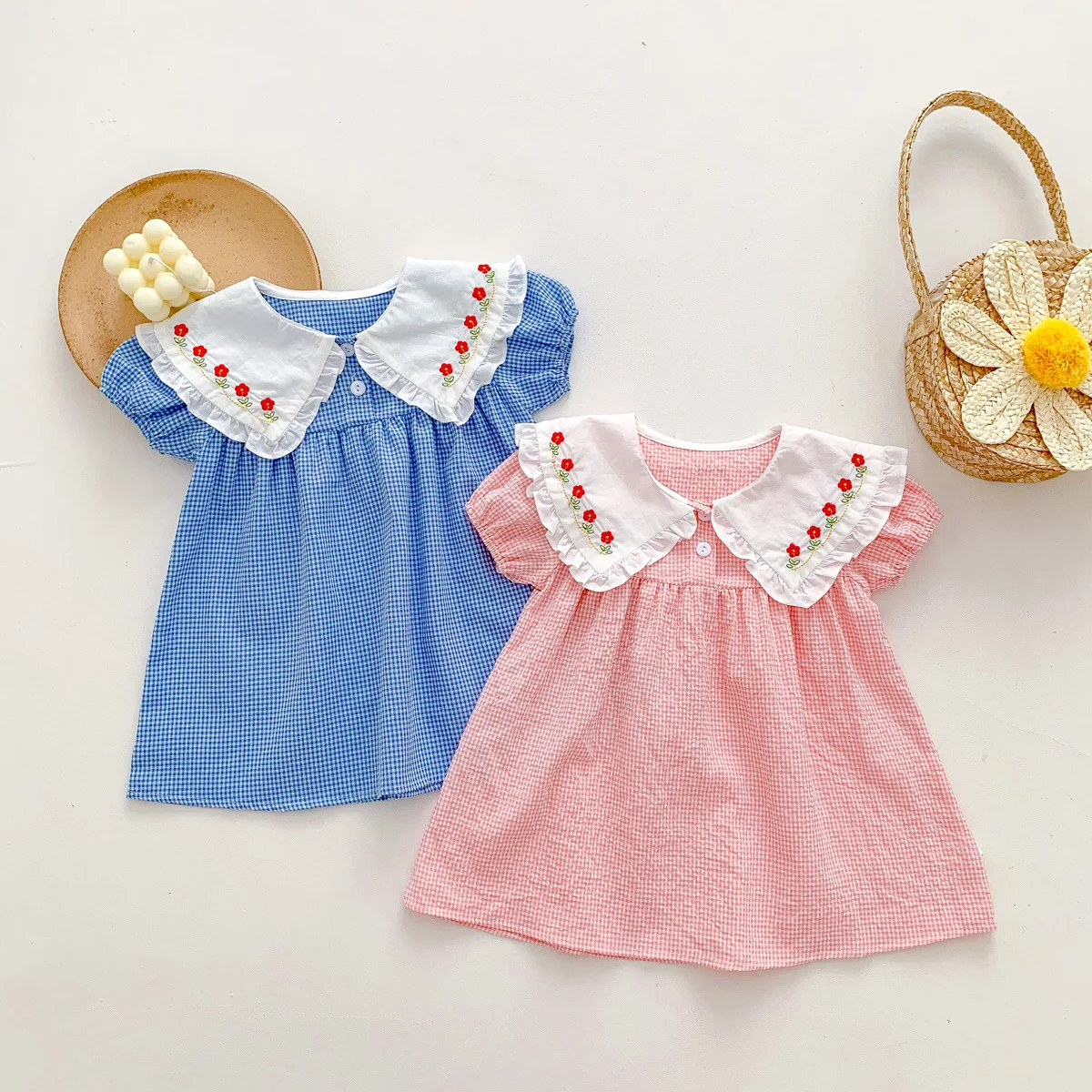 Children's Skirt Summer Cute Girl Dress Embroidered Baby Collar Princess Skirt Exotic Girl Dress