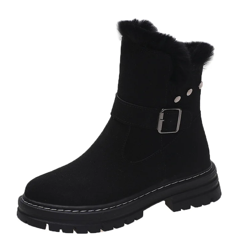 Winter plush cotton boots women's warm snow boots thick soles thick heels zipper fashion women's shoes short boots Martin boots