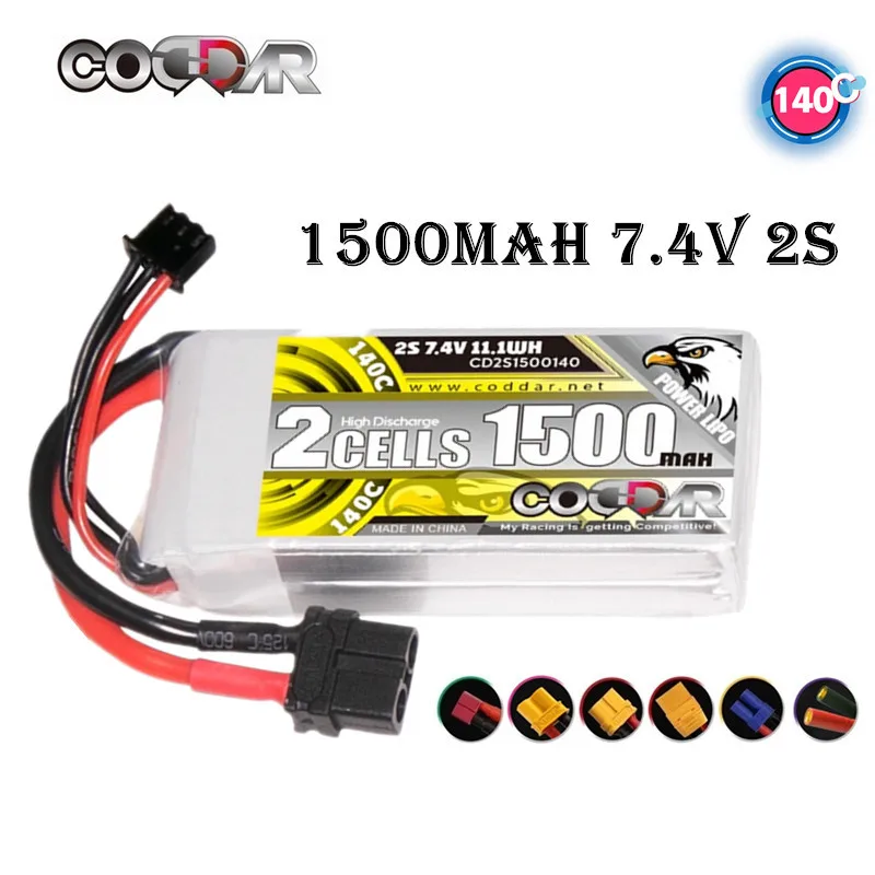 

CODDAR 2S 7.4V 1500mAh Lipo Battery With XT60 Plug For Helicopter Quadcopter FPV Racing Drone RC Racer 140C High Rate Battery