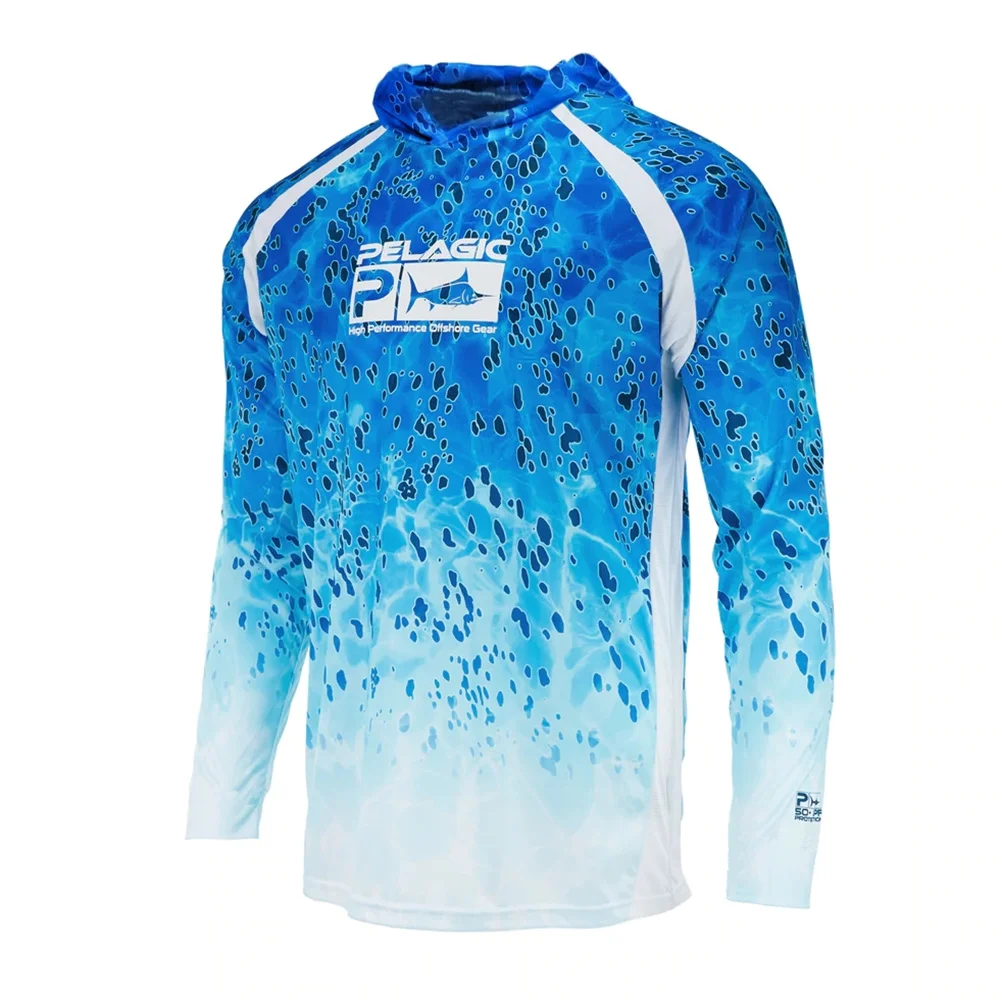 

Pelagische Gear Mannen Vissen Hooded Camouflage Prestaties Shirts Camisa De Pesca Masculina Vissen Zon Ademende Tops