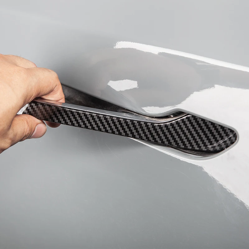 

Carbon Fibre Car Door Handles For Tesla Model 3 2021 Model Y Accessories Door Cover Paste Model3 Carbon Fiber ABS Three 4Pcs/Set