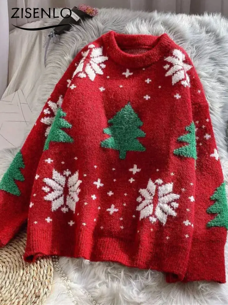 

Sweater Women Winter Warm Red Knit Sweater Loose Lazy Wind Casual Pullover Christmas Sweater Long Sleeve Top Korean Fashion