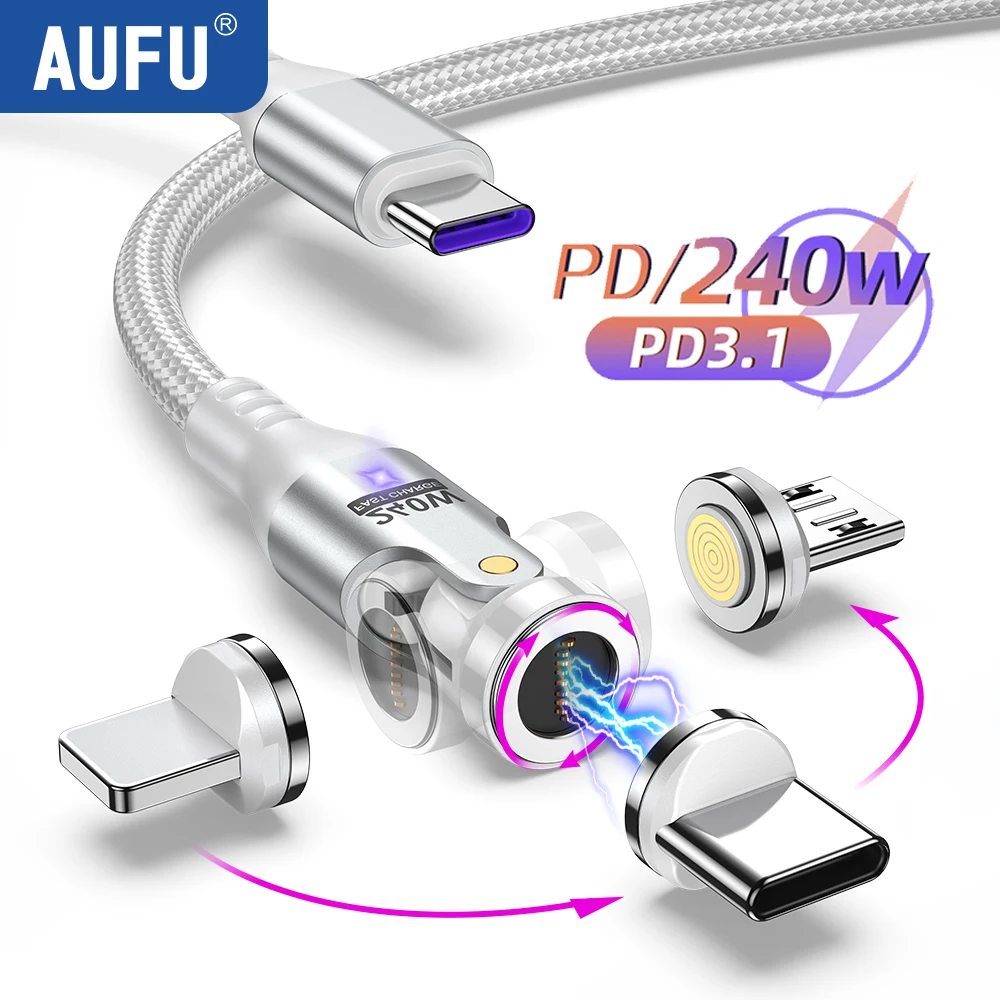 AUFU 5A 240W Magnetic USB C to Type Cable PD3.1 Super Fast Charging for iPhone 16 15 Pro Max MacBook Laptop Samsung Xiaomi