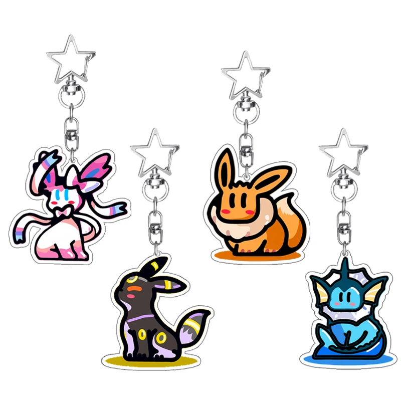 Фото Акриловый брелок с персонажами аниме Eevee, Umbreon, Sylveon, Jolteon, кавайные подвески для сумок, брелоки для ключей, украшения для автомобиля, подарки и игрушки для девочек №1