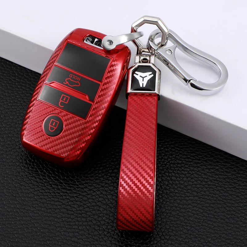 

For KIA Rio Rio5 Sportage Ceed Cerato K3 KX3 K4 K5 Sorento Optima Picanto TPU Carbon Car Smart Key Case Cover Bag Shell Keychain