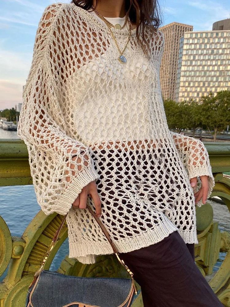 

Knit Pullover Vintage Grunge Top Reticulated 2022 Sexy Smock Y2K Fashion tops Harajuku See Through Hollow Autumn Fashion Sweater