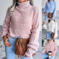 ladies turtleneck knit sweater autumn and winter solid color hollow long sleeve pullover sweater fashion loose sweater