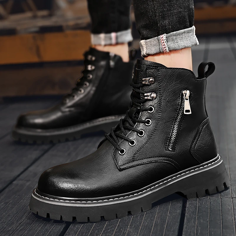 

Men Boots Winter Warm Boots Quality Motorcycle Shoes Round Toe Snow Boots Fashion Versatile Lace-up Women's Boots Size 38-44