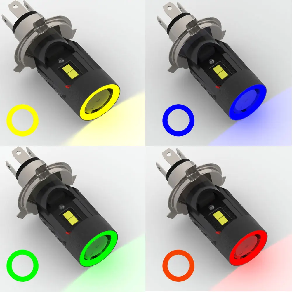 

1xLED H4 12/24V 6000K Five Color Angel Eye Headlight Hi-low Bulb HS1 P43T Scooter Lamp Colourful High-quality Car Auto Light