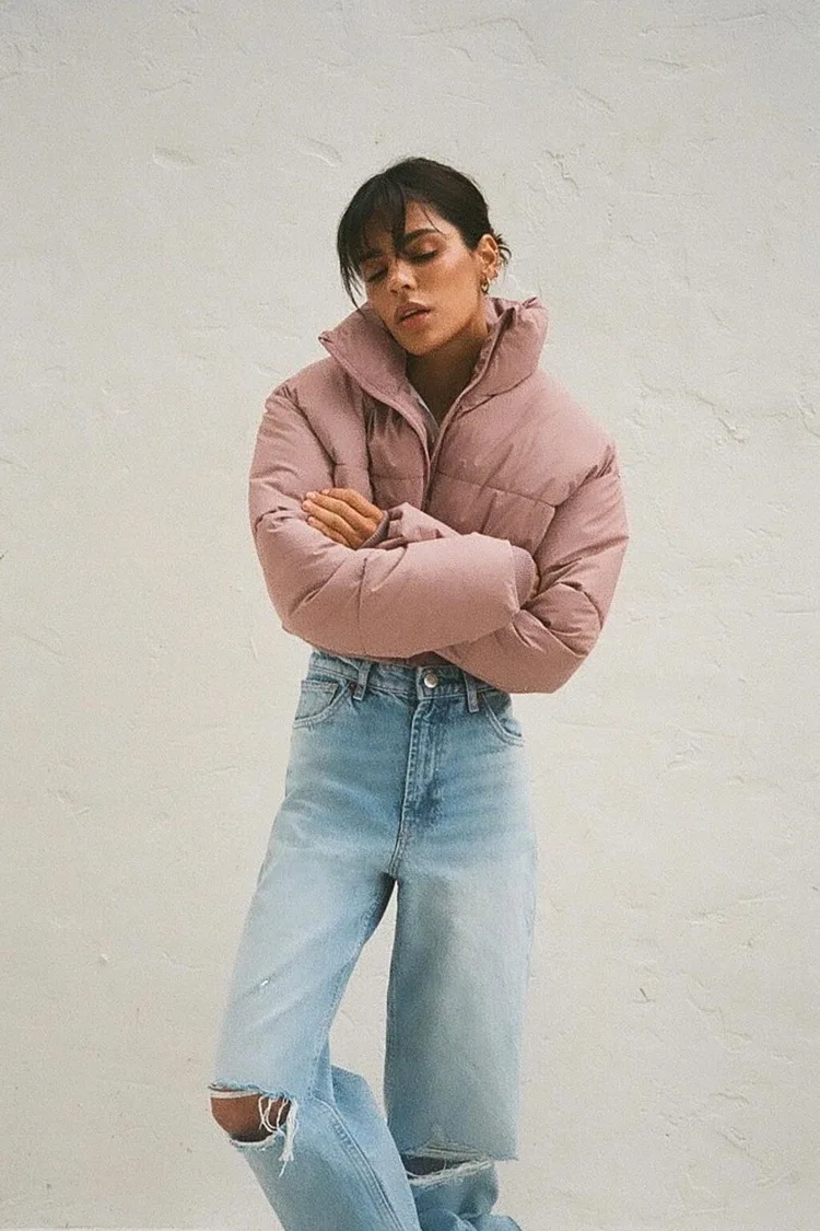 Fashion Women's Clothing 2022 Spring and Autumn New Simple Long-Sleeved Short Padded Jacket Women's Casual Zipper Jacket