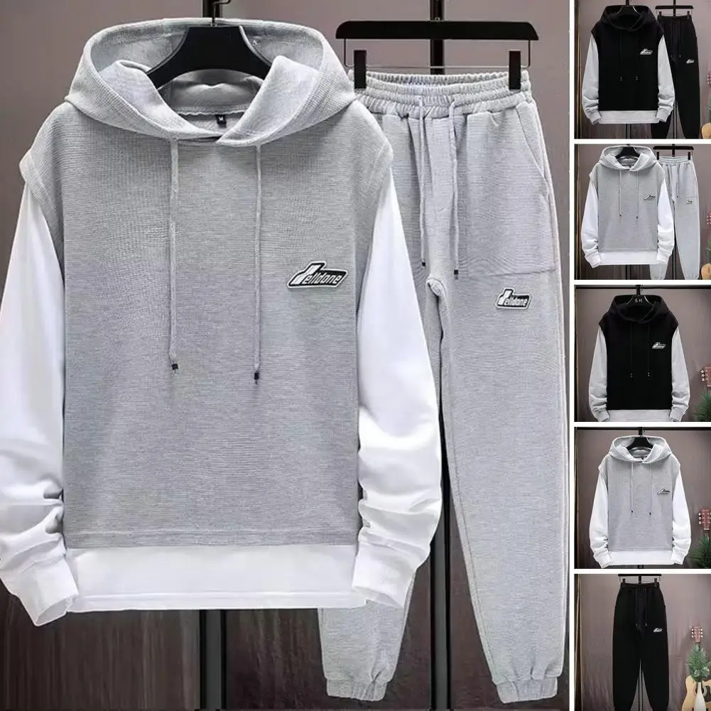

Spring Autumn Men Fashion Waffle Tracksuits Long Sleeve T-shirt Two-Piece Sweatshirt + Sweatpants Sets Casual Sports Outfit Set