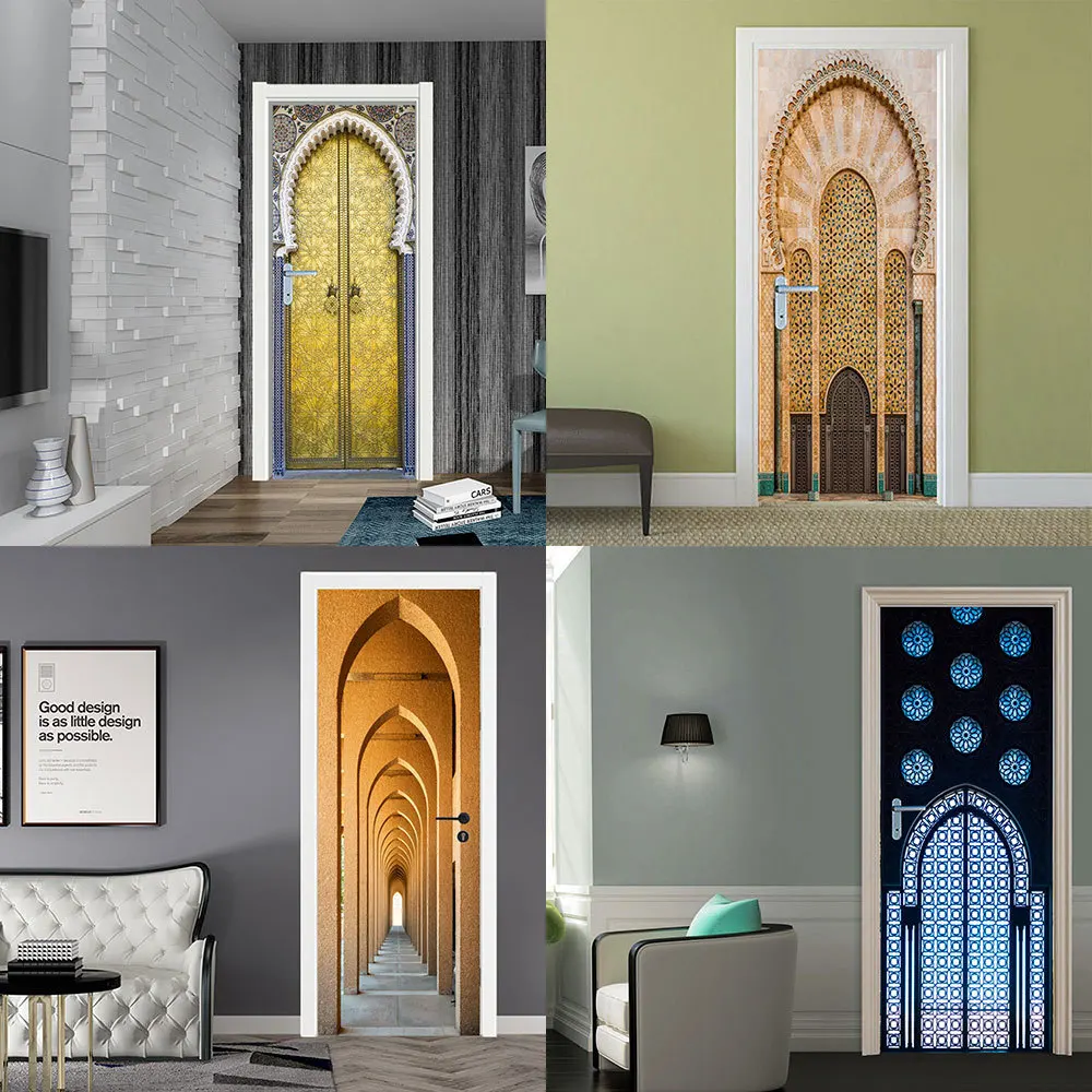 

Muslim Style 3D Door Stickers Wallpaper Decal Mural Art Front Door Decorations Home Decor Archway Poster for Bedroom Living Room