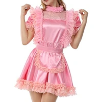 hot selling new lockable gothic sissy sikly satin fancy pink dress uniform crossover costume role play customization