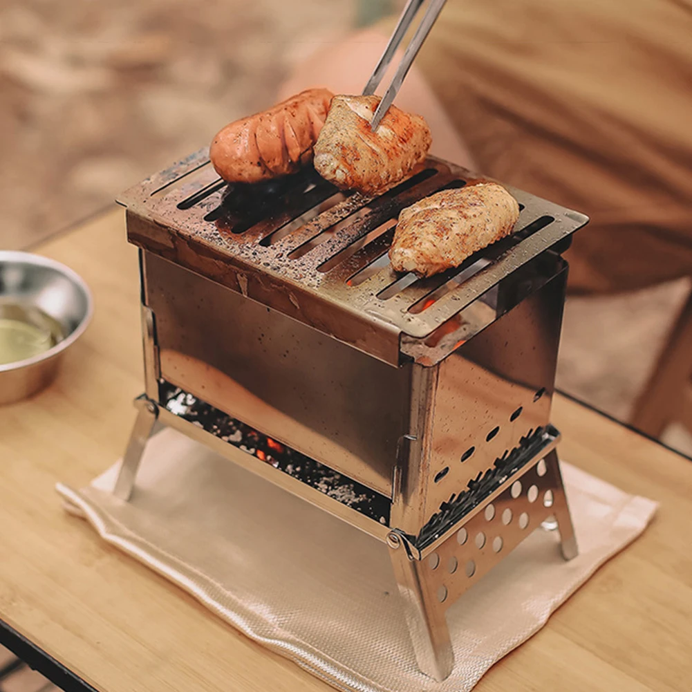 

Folding Camping Hiking Stove Backpacking Wood Burning Stove With Grill For Outdoor Camping Barbecue Portable Charcoal Barbecue