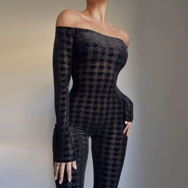 

2022 MOFANCY Spring New Women's Sexy Print One Word Neck Slim Bag Hip Jumpsuit Elegant Chic Long-sleeve Show Waist Casual Outfit
