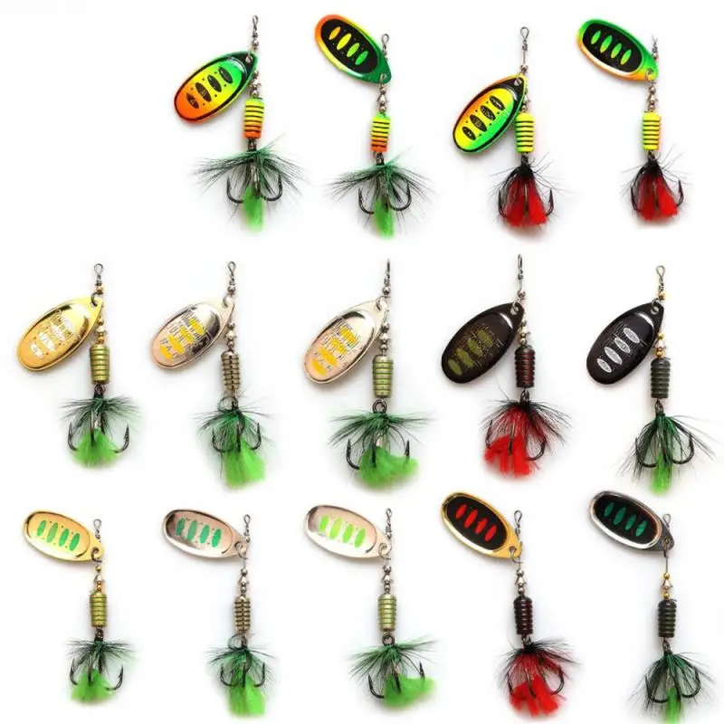 

1PCS Spinner Bait 12.4g Rotating Spinners Spoon Lures Pike Metal With Treble Hooks Fishing Lure Brass Fine-tuning Feather Bait