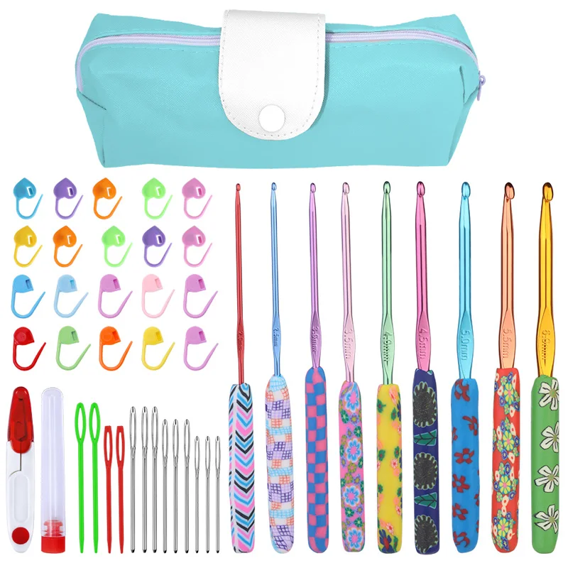 

MIUSIE Printed Crochet Hook Set Colorful Different Sizes Knitting Needles With Leather Sewing Needle Plastic Needle And Scissors