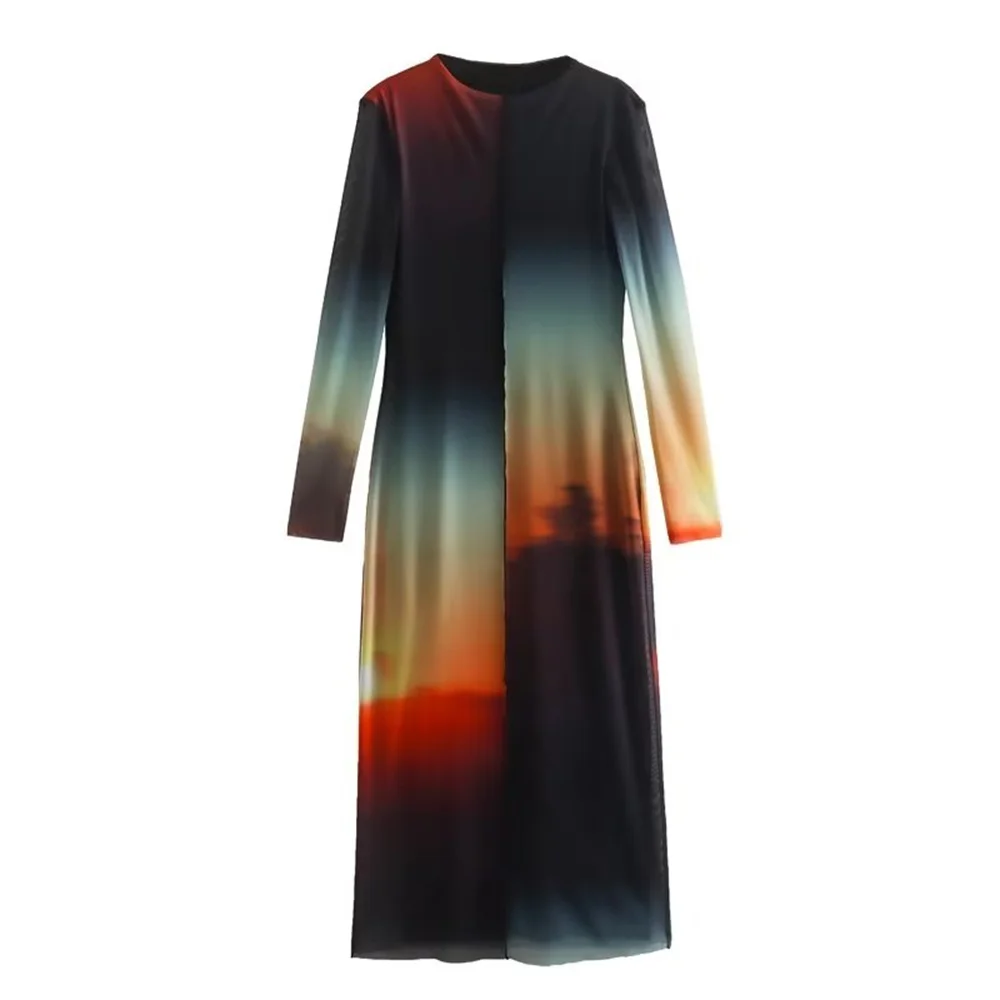 

PB & ZA 2022 Новое модное элегантное платье-пуловер с круглым вырезом и длинным рукавом