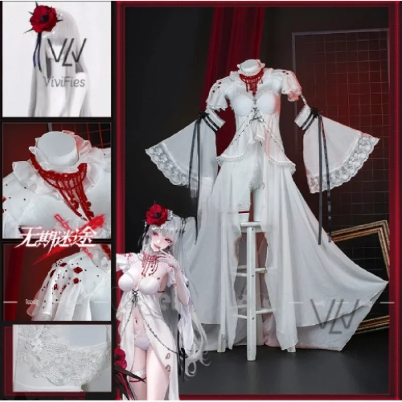 Coquelic косплей костюм парик игра дорога до нигде белое платье сексуальная форма