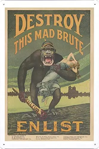

vintage World War I One Tin Sign Metal Poster (Copy) Destroys This Crazy Brutal Enlisted - US Army. room decor