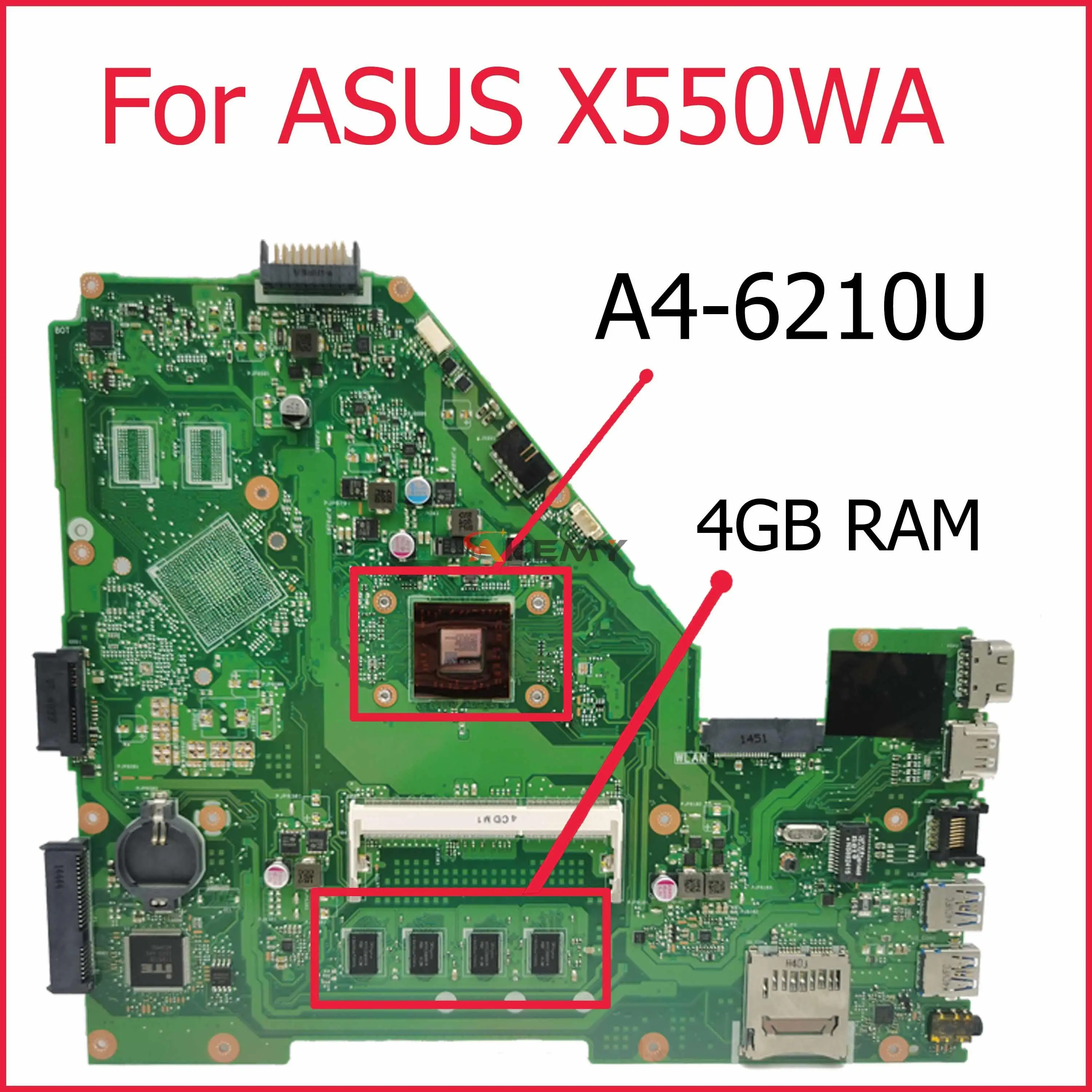 

SAMXINNO For ASUS X550WAK X550WA X550WE X550W D552W X552WE A4-6210 4GB Laptop Motherboard Tested 100% work original Mainboard