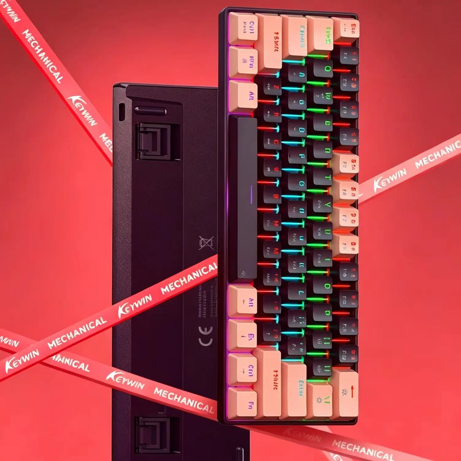 Фото Механическая клавиатура с RGB-подсветкой, 61 клавиша, проводная, ультракомпактная 60%-форматная раскладка, мини-клавиатура для игр, подходит для ПК, компьютеров, Mac, ноутбуков и планшетов. №4