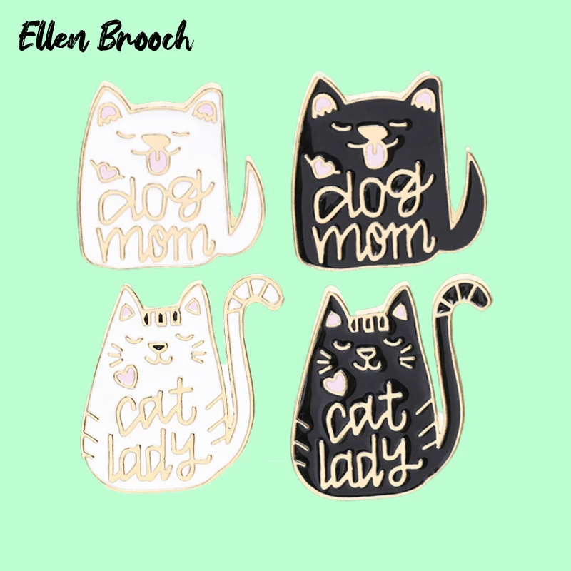 Cute Animal Enamel Pins Dog Mom Cat Lady Brooch Bag Backpack Clothes Pet Badges Jewelry Gift for Friends Kids