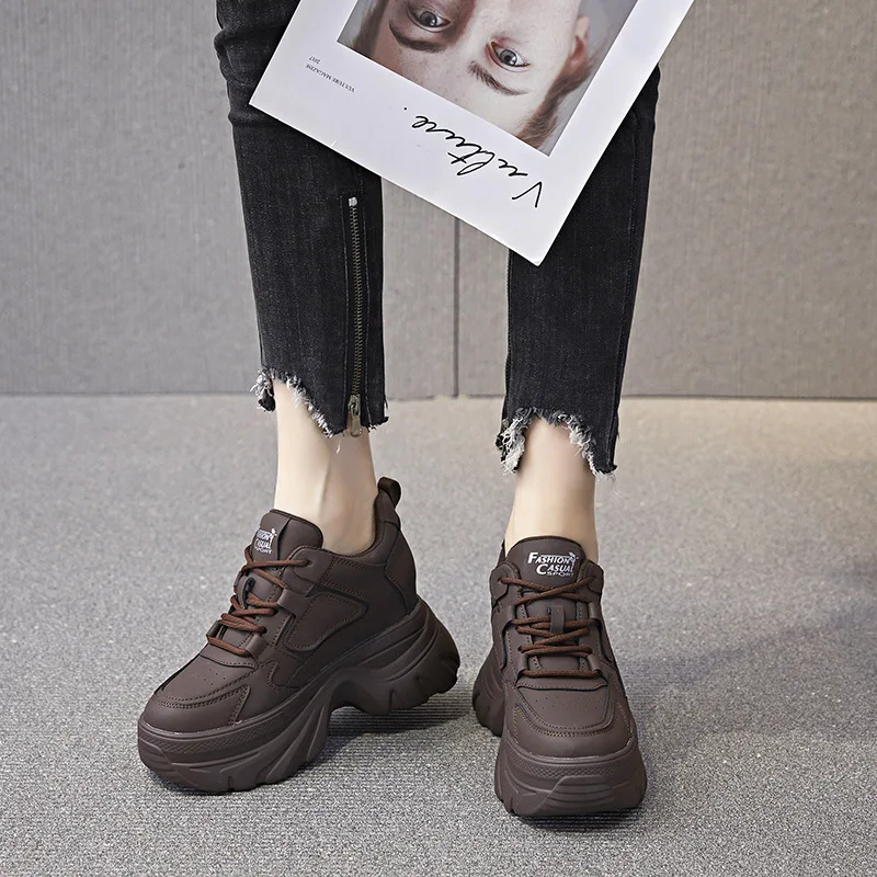 Autuspin 8cm Hidden Heel Women Sneakers Fashion Ladies Platform Genuine Leather Sports Vulcanized Shoes Female Keep Warm Sneaker