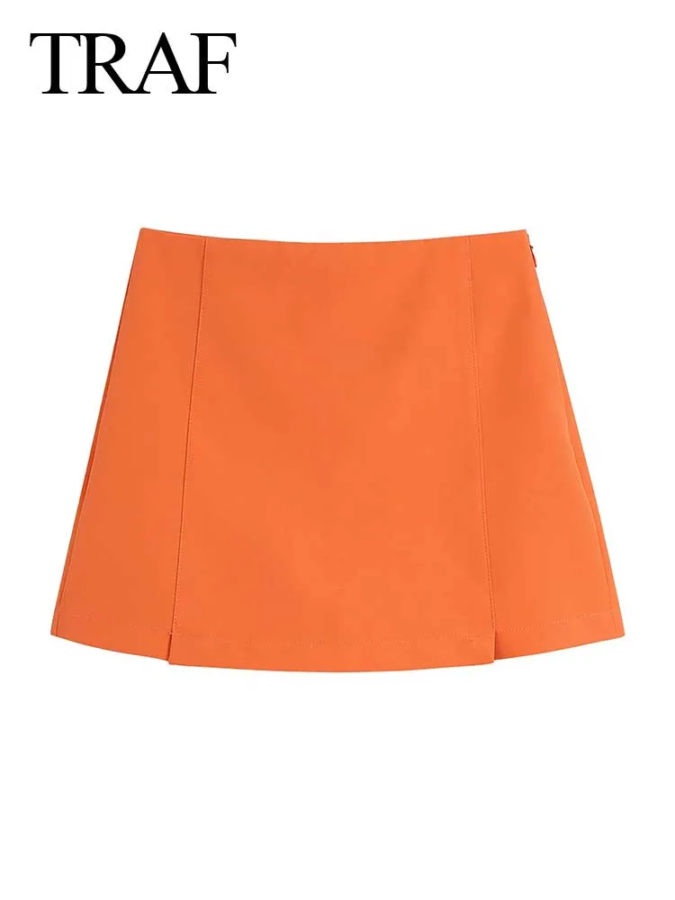 

TRAF Fashion Women Solid Mini Culottes Vintage High Waist Slim Side Zipper Sexy Skirt Pants Streetwear Casual Women's Clothing