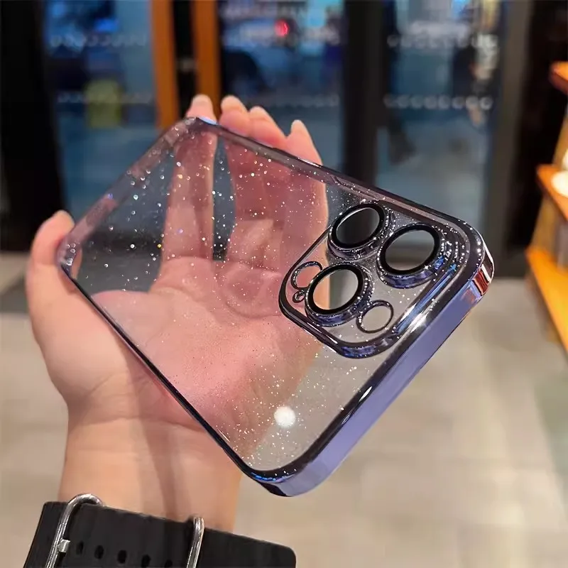 Роскошный блестящий чехол для телефона с изображением звездного неба для iPhone 14Plus, 12, 13, жесткий поликарбонатный защитный чехол ProMax с гальваническим покрытием и защитой от падения